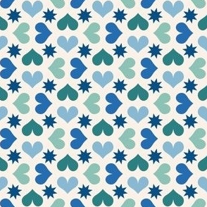 Hearts and Stars cute geometric coordinate in blue and green (small micro mini)