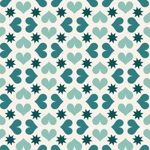 Hearts and Stars cute geometric coordinate in green and mint (small micro mini)