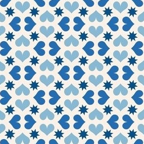 Hearts and Stars cute geometric coordinate in blue and ultramarine (small micro mini)