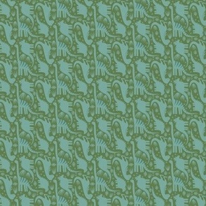 Big Dinosaur Vertical - Aqua Dinosaurs on a Moss Green Background 6x6