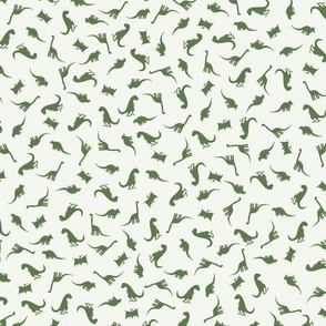 Small Scale Tossed Dinosaurs - Tossed Moss Green Dinosaurs on an off white background