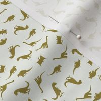 Small Scale Tossed Dinosaurs - Tossed Olive Green Dinosaurs on an off white background