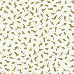 Small Scale Tossed Dinosaurs - Tossed Olive Green Dinosaurs on an off white background