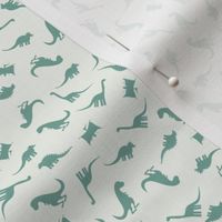 Small Scale Tossed Dinosaurs - Tossed Aqua Dinosaurs on an off white background