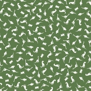 Small Scale Tossed Dinosaurs- Tossed Off White Dinosaurs on a moss green background