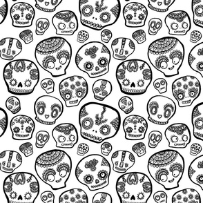 Sugar Skulls - Black on White - Medium