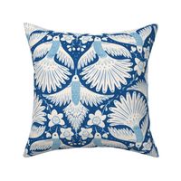 Hummingbird Orchid Pollinators (Large) in Blue and Ivory, Flying Birds and Flowers
