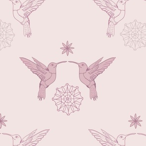 Pink, Mauve, and blush Hummingbirds with Geomectric Flowers