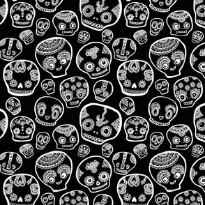 Funky Sugar Skulls - White on Black - Medium