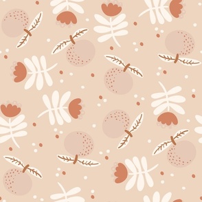 Funky apples and florals in skin tones blush pink, tan and rusty brown NON DIRECTIONAL Large scale