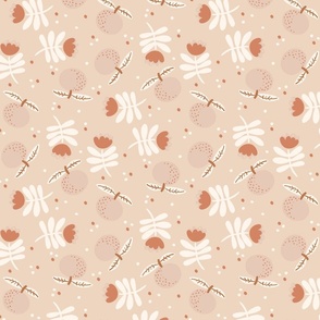 Funky apples and florals in skin tones blush pink, tan and rusty brown NON DIRECTIONAL Medium scale