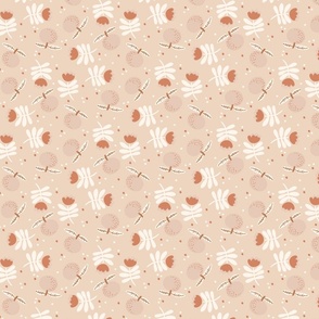 Funky apples and florals in skin tones blush pink, tan and rusty brown NON DIRECTIONAL Small scale