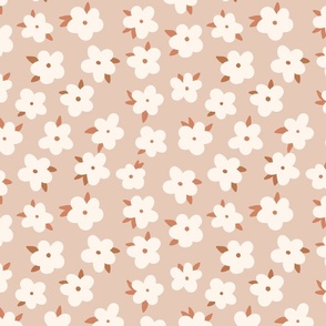 Romantic simple tossed cotton blossoms on blush pink MULTI DIRECTIONAL Medium scale