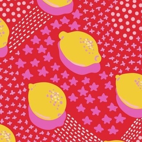 Bold lemons on hot red Medium scale