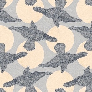 Birds of freedom in silver grey, and pale gold Small scale