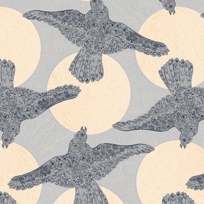 Birds of freedom in silver grey, and pale gold Medium scale
