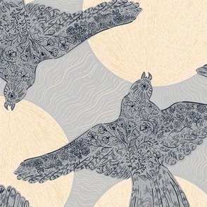 Birds of freedom in silver grey, and pale gold Large scale