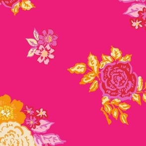 Bold florals on hot pink Large scale