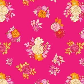 Bold florals on hot pink Small scale