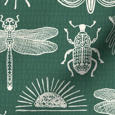 Green Doodle Bugs, beetle, butterfly, dragonfly-MEDIUM