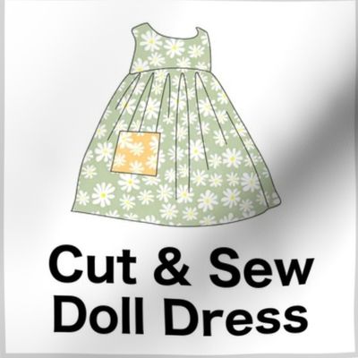 Ditzy Daisies Cut & Sew Doll Dress Kit (green) on FAT QUARTER for Forever Virginia Dolls and other 1/8, 1/6 and 1/5 scale child dolls  // little small scale tiny mini micro doll 