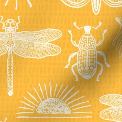 Yellow Sunny Doodle Bugs, beetle, butterfly, dragonfly-MEDIUM