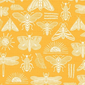 Yellow Sunny Doodle Bugs, beetle, butterfly, dragonfly-MEDIUM