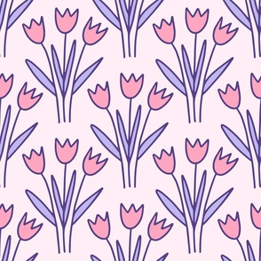 Floral pattern with cute doodle tulips