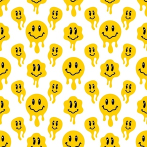 Melting smile psychedelic pattern. Dripping smile retro groovy print.