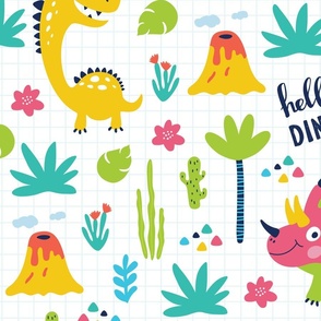 Cartoon Dinosaur Pattern for Kids, Large Scale