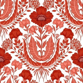 Pretty poppy Damask in Red and White - 11”