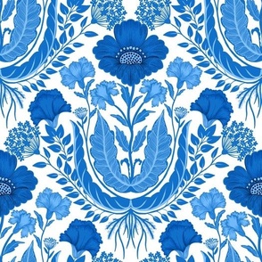 Pretty Poppy Damask in Blue - 11”