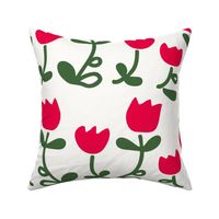 Cute Folk Tulips in Bright Red on Light Ivory - Large