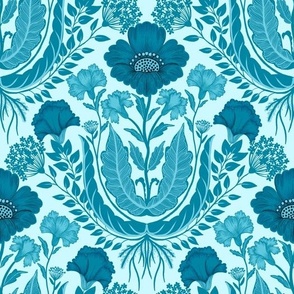 Pretty Poppy Damask in Turquoise  - 11”