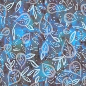 Tropical Blue Leaf Motif on Painted Blue Texture