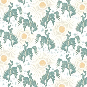 Cowboys and Sunshine - 12" large - dusty turquoise and yellow 