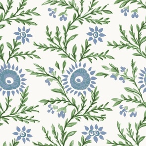 Block Print Sunflower Blueberry and Classic Green