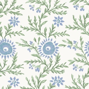 Block Print Sunflower Light Blue and Light Green