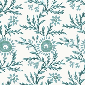 Block Print Sunflower Blue Green