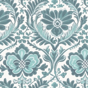 Hand Painted Damask French Blue