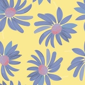 Coneflower Yellow Violet Pink Colorful Large Size Wallpaper Girl's Room Happy
