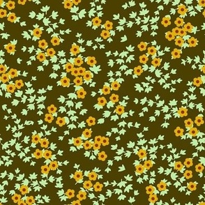 Ditsy Floral - Brown, Orange, Pale Green