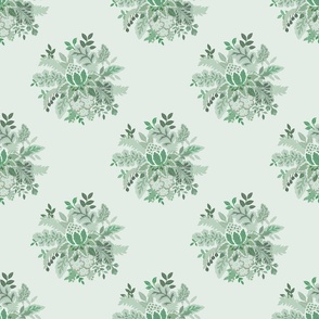 Jacobean Floral Bouquet - Pale Green