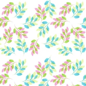 Pink and Blue Leaves with Green and Yellow