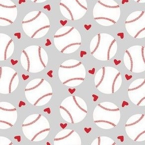 Baseballs and Red Hearts - Gray