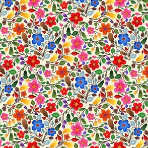 Colorful Floral for Every Season in a Wonderful World Cream-Medium Scale