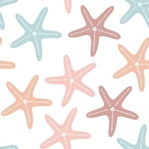 Medium Scale // Scattered Pastel Starfish on White