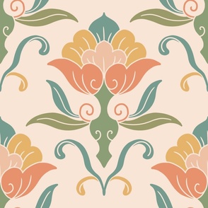 Art Deco Floral Geometric - Mandal Flower - Pale Pink and soft greens - Big Size 