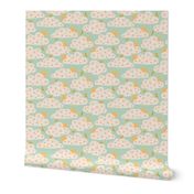 Rising Sun behind floral clouds on Mint Blue - SMALL
