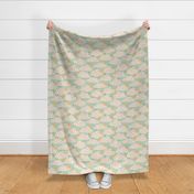 Rising Sun behind floral clouds on Mint Blue - SMALL
